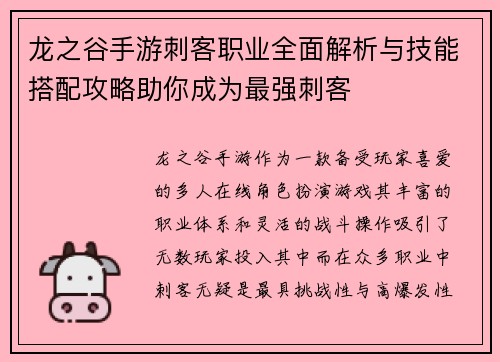 龙之谷手游刺客职业全面解析与技能搭配攻略助你成为最强刺客